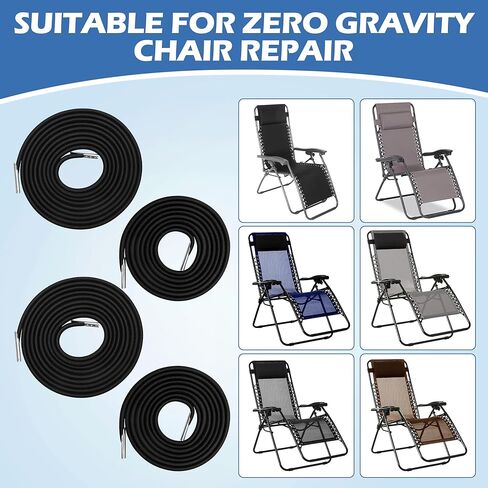 4Pcs Zero Gravity Chair Replacement Cord, Black Elastic Rope Cord for Repair Zero-Gravity Lounge Chairs in Kuwait