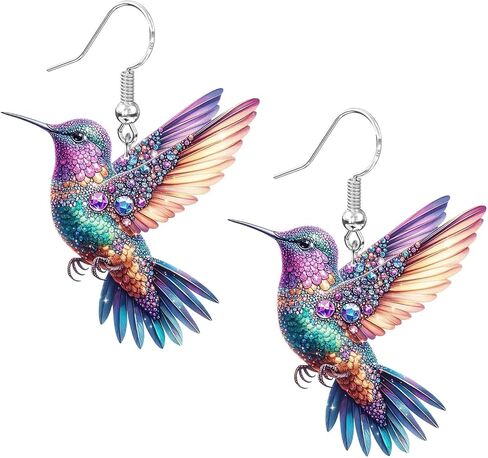 Hummingbird Earrings, Sterling Silver Bird Earrings for Women Sensitive Ears Hypoallergenic, Acrylic Novelty Fun Colorful Blue Cute Humming Bird Trendy Jewelry in Saudi Arabia