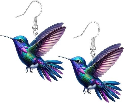 Hummingbird Earrings, Sterling Silver Bird Earrings for Women Sensitive Ears Hypoallergenic, Acrylic Novelty Fun Colorful Blue Cute Humming Bird Trendy Jewelry in Saudi Arabia