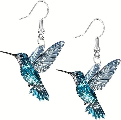 Hummingbird Earrings, Sterling Silver Bird Earrings for Women Sensitive Ears Hypoallergenic, Acrylic Novelty Fun Colorful Blue Cute Humming Bird Trendy Jewelry in Saudi Arabia