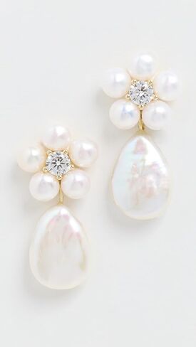 SHASHI Women's Daisy Pearl Drop Earrings, Pearl, White, One Size in Kuwait
