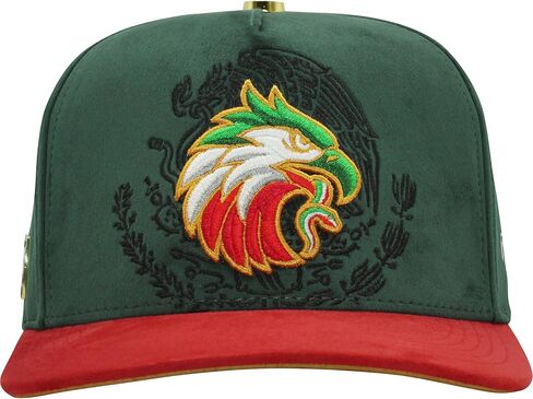 FT176 - قبعات - Gorra - أصلية - Sombrero - Snapback - مقاس ممتاز قابل للتعديل - تصميم النسر المكسيكي المطرز - جلد سويدي مكسيكي - أخضر وأحمر in Kuwait