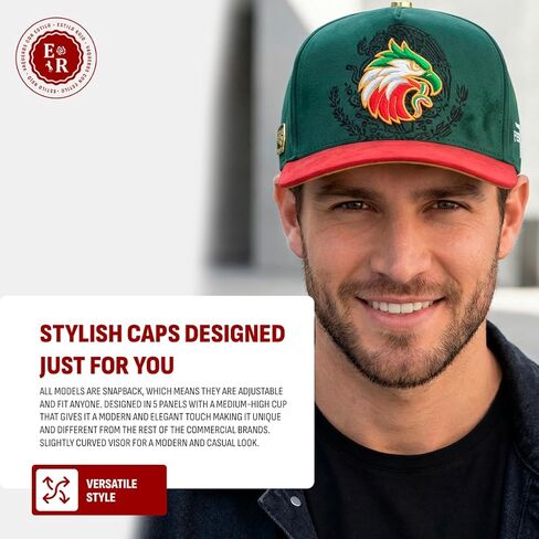 FT176 - قبعات - Gorra - أصلية - Sombrero - Snapback - مقاس ممتاز قابل للتعديل - تصميم النسر المكسيكي المطرز - جلد سويدي مكسيكي - أخضر وأحمر in Kuwait