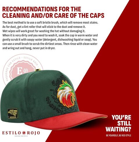 FT176 - قبعات - Gorra - أصلية - Sombrero - Snapback - مقاس ممتاز قابل للتعديل - تصميم النسر المكسيكي المطرز - جلد سويدي مكسيكي - أخضر وأحمر in Kuwait