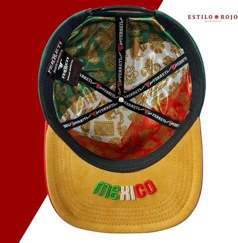 FT176 - قبعات - Gorra - أصلية - Sombrero - Snapback - مقاس ممتاز قابل للتعديل - تصميم النسر المكسيكي المطرز - جلد سويدي مكسيكي - أخضر وأحمر in Kuwait