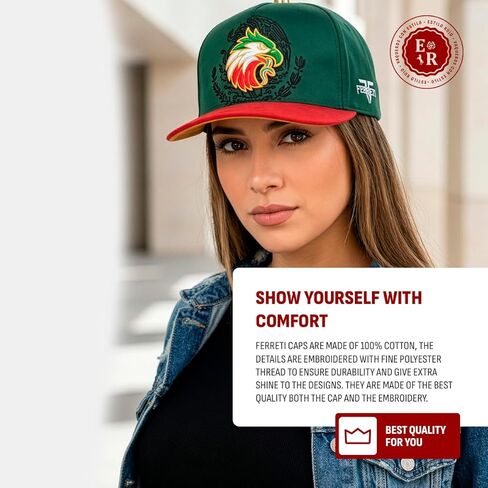 FT176 - قبعات - Gorra - أصلية - Sombrero - Snapback - مقاس ممتاز قابل للتعديل - تصميم النسر المكسيكي المطرز - جلد سويدي مكسيكي - أخضر وأحمر in Kuwait