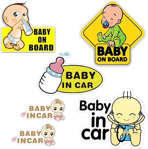 Baby on Board Stickers 6-Pack - Reflective Car Safety Signs for Windows/Doors, Waterproof Baby in Car Decals, Universal Adhesive Warning Labels for Vehicle Body (Durable Vinyl) in Kuwait