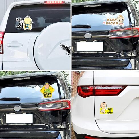 Baby on Board Stickers 6-Pack - Reflective Car Safety Signs for Windows/Doors, Waterproof Baby in Car Decals, Universal Adhesive Warning Labels for Vehicle Body (Durable Vinyl) in Kuwait