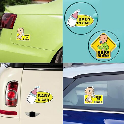 Baby on Board Stickers 6-Pack - Reflective Car Safety Signs for Windows/Doors, Waterproof Baby in Car Decals, Universal Adhesive Warning Labels for Vehicle Body (Durable Vinyl) in Kuwait