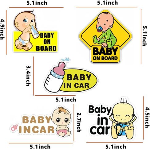 Baby on Board Stickers 6-Pack - Reflective Car Safety Signs for Windows/Doors, Waterproof Baby in Car Decals, Universal Adhesive Warning Labels for Vehicle Body (Durable Vinyl) in Kuwait