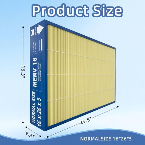 فلتر بديل للحيوانات الأليفة 16x26x5 MERV16 متوافق مع منقي الهواء Y6605 PureAir PCO3-16-16 (الحجم الفعلي: 16.3 بوصة × 25.5 بوصة × 4.3 بوصة) in Kuwait