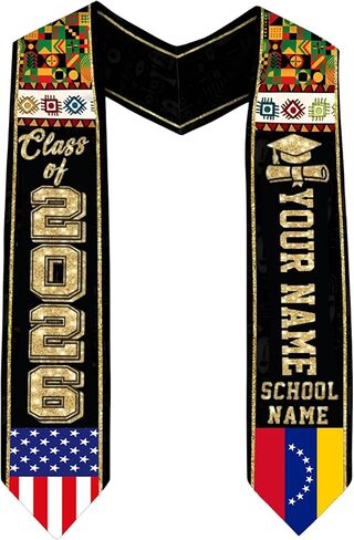Godashop Personalized Venezuela Graduation Stole, Custom Name & School Graduation Sash, Venezuela Flag & USA Graduate Stole in Kuwait