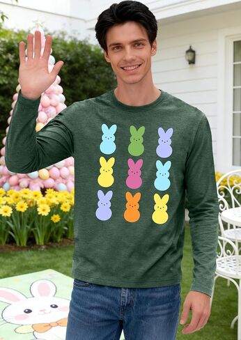 Easter Shirts for Men: Bunny Graphic Tshirt Rabbit Shirt Happy Easter Long Sleeve Blouse Tops in Saudi Arabia