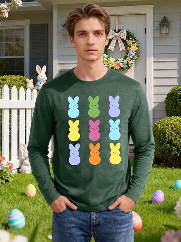 Easter Shirts for Men: Bunny Graphic Tshirt Rabbit Shirt Happy Easter Long Sleeve Blouse Tops in Saudi Arabia