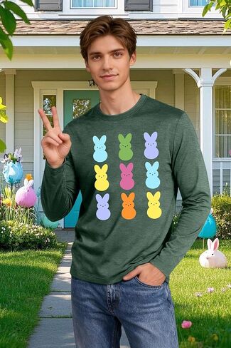Easter Shirts for Men: Bunny Graphic Tshirt Rabbit Shirt Happy Easter Long Sleeve Blouse Tops in Saudi Arabia