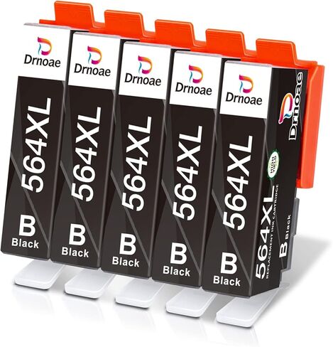 564XL Black Replacement 564 Ink Cartridge Compatible for HP 564 564 XL (5 Black Combo Pack) High Yield to Work with DeskJet 3520 3522 Officejet 4620 Photosmart 5520 6510 7520 7525 Printer in Kuwait