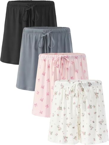4 Pack Women's Pajama Shorts Supersoft Sleep Lounge Shorts, Summer Comfy Sleepwear Bottoms in Kuwait