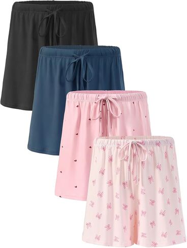 4 Pack Women's Pajama Shorts Supersoft Sleep Lounge Shorts, Summer Comfy Sleepwear Bottoms in Saudi Arabia