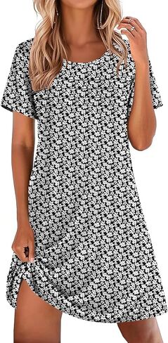 Ekouaer Cotton Nightgowns for Women Short Sleeve Sleep Shirts Pleated Night Shirts Soft Crew Neck Night Gown in Saudi Arabia