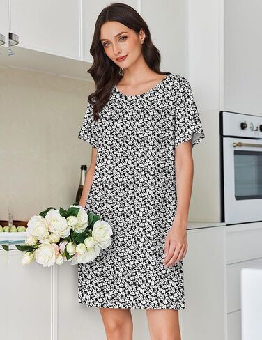Ekouaer Cotton Nightgowns for Women Short Sleeve Sleep Shirts Pleated Night Shirts Soft Crew Neck Night Gown in Saudi Arabia