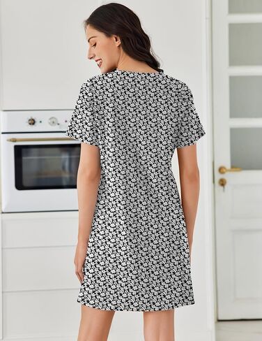 Ekouaer Cotton Nightgowns for Women Short Sleeve Sleep Shirts Pleated Night Shirts Soft Crew Neck Night Gown in Saudi Arabia