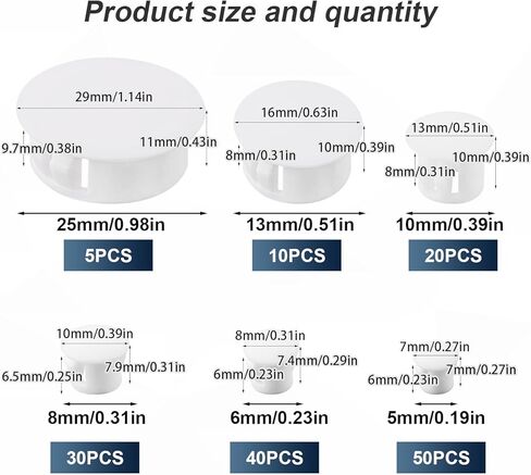 SAVITA 6 Sizes Plastic Hole Plugs, Black Srew Hole Plugs Plastic Cabinet Hole Plugs Assorted for Kitchen Cabinet Furniture, 3/16", 1/4", 5/16", 3/8", 1/2", 1" (155pcs) in Kuwait