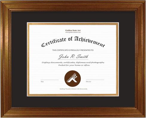 Golden State Art, 11x14 Vintage Antique Style Gold Document Frame for 8.5x11 Diploma/Certificate, Sawtooth Hangers for Wall Mounting with Real Glass, Black Trim (Black/Gold Double Mat) in Saudi Arabia