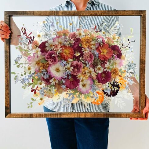 Floating Frames 16x20 Walnut Wood Shadow Box Frame For Pressed Flower Floater Double UV Glass Pressed Flower Floating Frame 20x24 Bouquet Frames For Wedding Memory in Saudi Arabia