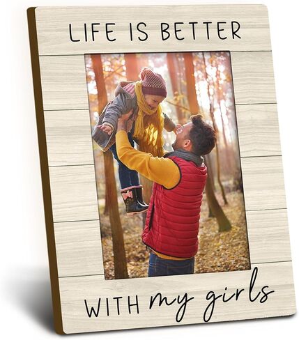 Girl Dad Mom Gifts Picture Frame 4x6, Dad Daughter Wooden Picture Frame, Birthday Gift for Father from Daughters Girls, Life is Better with My Girls Decorative Photo Frames for Table Desk Decor in Saudi Arabia