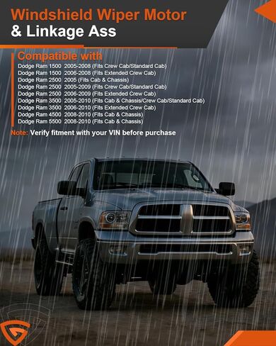 Front Windshield Wiper Motor & Linkage Assembly, Module Kit Compatible with Dodge Ram 1500 2005–2008, Ram 2500 2005–2009, Ram 3500 2005–2010, Ram 4500 & 5500, Direct Replacement 55077098AL in Kuwait