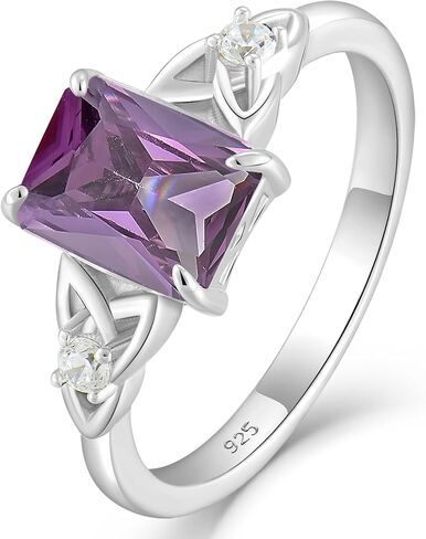 Emerald Cut Engagement Ring Sterling Silver Celtic Knot Ring Solitaire Wedding Band Birthstone Jewelry Size 5-10 in Kuwait