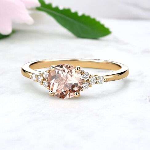 Round Cut Morganite Engagement Ring 14K Gold Plated Diamond Cluster Promise Ring Vintage Wedding Jewelry Christmas Gift For her in Saudi Arabia