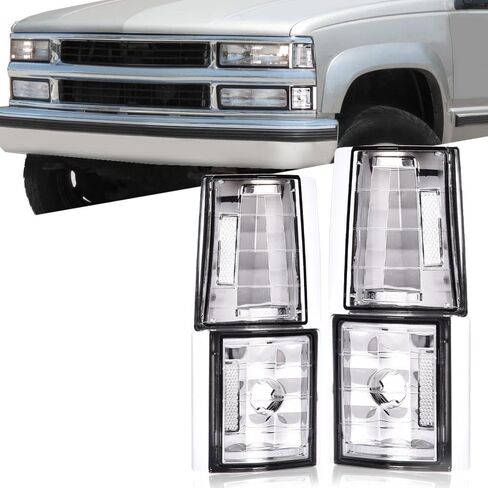 DOTCOM Corner Signal Lights Side Marker Lamps,Compatible with Chevy C/K 1500 2500 3500 Pickup 1994-99,Fit Chevy C/K 1500 2500 Suburban 1994-99,Tahoe 1995-99,Clear lens Chrome Housing Clear Reflector in Saudi Arabia