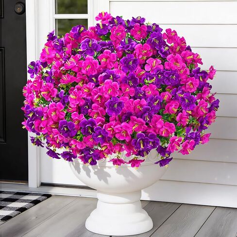 مارتين مول 12 حزمة تبدو زهور صناعية حقيقية للخارج، زهور خارجية وهمية واقعية، زهور حرير مقاومة للأشعة فوق البنفسجية للنباتات الخارجية من الزهور الصناعية للشرفة في الهواء الطلق، أبيض in Kuwait