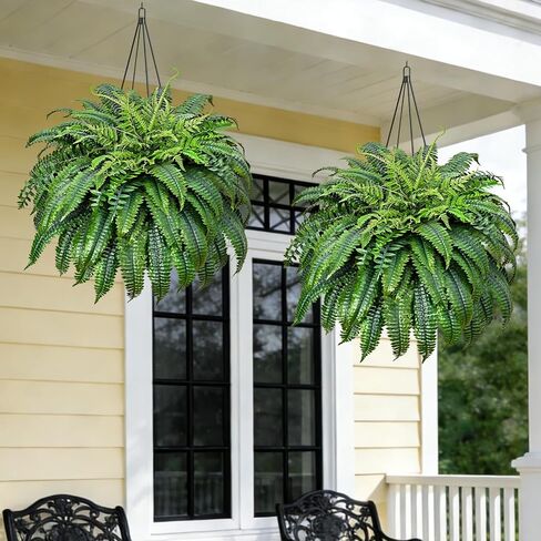2 Pcs 48 Inch Fake Ferns, Look Real 101 Leaves Artificial Boston Ferns for Outdoors Large, Lush UV Resistant Faux Ferns for Outdoor Planter Large, Outdoor Faux Plants for Porch Patio Home Decor in Kuwait