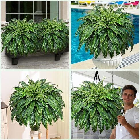 2 Pcs 48 Inch Fake Ferns, Look Real 101 Leaves Artificial Boston Ferns for Outdoors Large, Lush UV Resistant Faux Ferns for Outdoor Planter Large, Outdoor Faux Plants for Porch Patio Home Decor in Kuwait