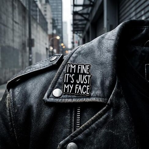 I'm Fine It's Just My Face Enamel Pins, Funny Sayings Sarcasm Lapel Pin Badges, Black and White Tongue-In-Check Metal Brooches, Sarcastic Quote Jewelry for Jackets Hats Hilarious Gifts in Kuwait