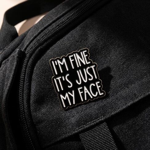 I'm Fine It's Just My Face Enamel Pins, Funny Sayings Sarcasm Lapel Pin Badges, Black and White Tongue-In-Check Metal Brooches, Sarcastic Quote Jewelry for Jackets Hats Hilarious Gifts in Kuwait