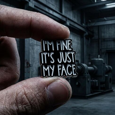 I'm Fine It's Just My Face Enamel Pins, Funny Sayings Sarcasm Lapel Pin Badges, Black and White Tongue-In-Check Metal Brooches, Sarcastic Quote Jewelry for Jackets Hats Hilarious Gifts in Kuwait