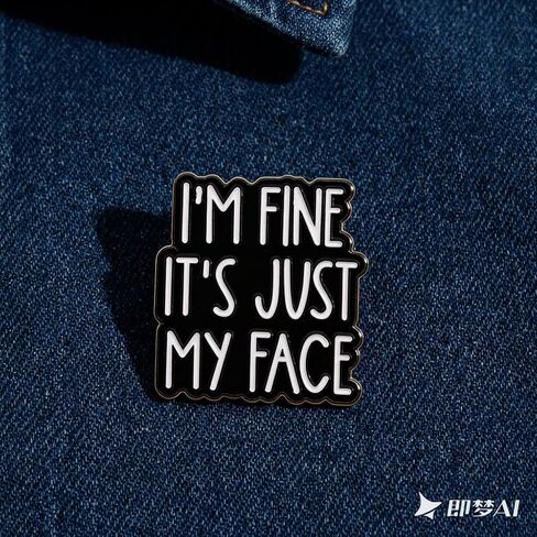 I'm Fine It's Just My Face Enamel Pins, Funny Sayings Sarcasm Lapel Pin Badges, Black and White Tongue-In-Check Metal Brooches, Sarcastic Quote Jewelry for Jackets Hats Hilarious Gifts in Kuwait