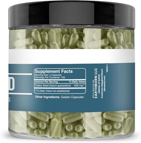 Earthborn Elements بذور الكرفس 200 كبسولة، نقية وغير مخففة، بدون إضافات in Kuwait