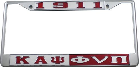 Kappa Alpha/Α Psi 1911 Phi Nu Pi Split License Plate Frame [Silver Standard Frame - Silver/Red - Car/Truck] - ID#121808 in Kuwait