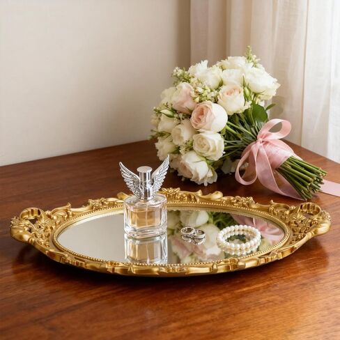 5 Pcs Vintage Gold Mirror Set Jewelry Dresser Organizer Tray Including Antique Shield Shape Square Decorative Small Oval Wall Decorative Mirror for Wedding Bedroom Victorian Decor(Gold) in Kuwait