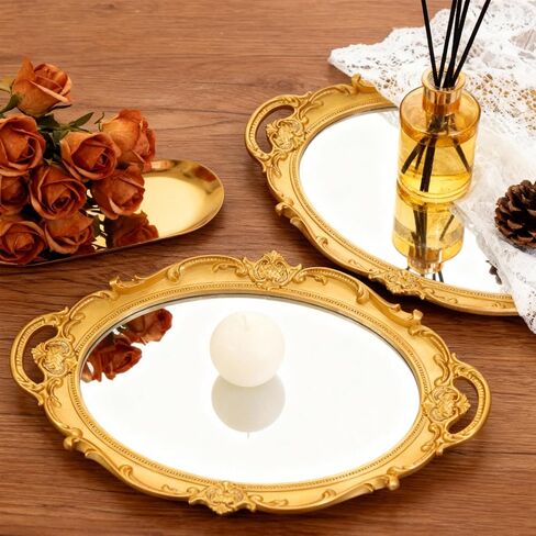 5 Pcs Vintage Gold Mirror Set Jewelry Dresser Organizer Tray Including Antique Shield Shape Square Decorative Small Oval Wall Decorative Mirror for Wedding Bedroom Victorian Decor(Gold) in Kuwait