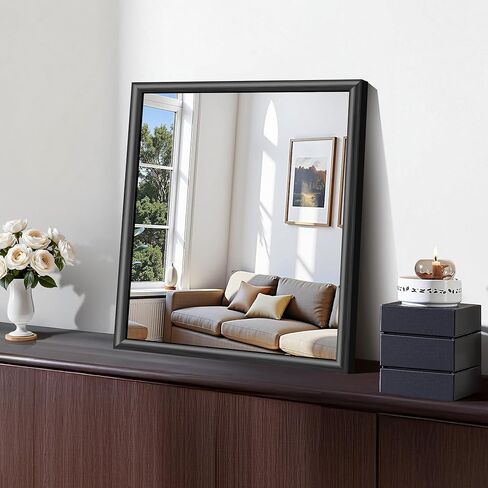 مرآة حمام سوداء، مرآة حائط سوداء مقاس 20 × 24 بوصة مع إطار من الألومنيوم المرتفع، زجاج مقسى مقاوم للكسر، مرآة زينة حديثة فوق الحوض وغرفة النوم وغرفة المعيشة والمدخل in Kuwait