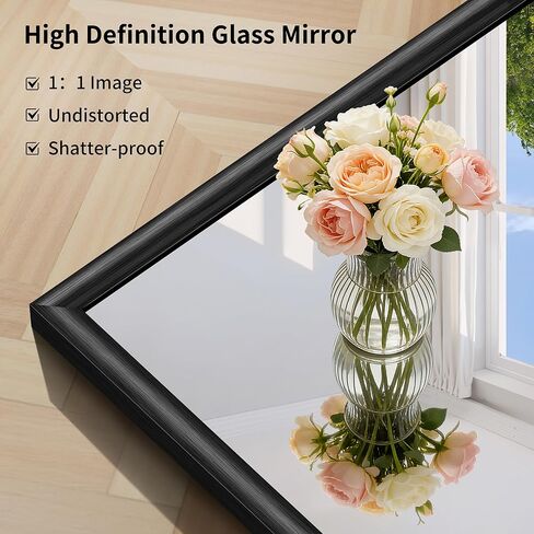 مرآة حمام سوداء، مرآة حائط سوداء مقاس 20 × 24 بوصة مع إطار من الألومنيوم المرتفع، زجاج مقسى مقاوم للكسر، مرآة زينة حديثة فوق الحوض وغرفة النوم وغرفة المعيشة والمدخل in Kuwait