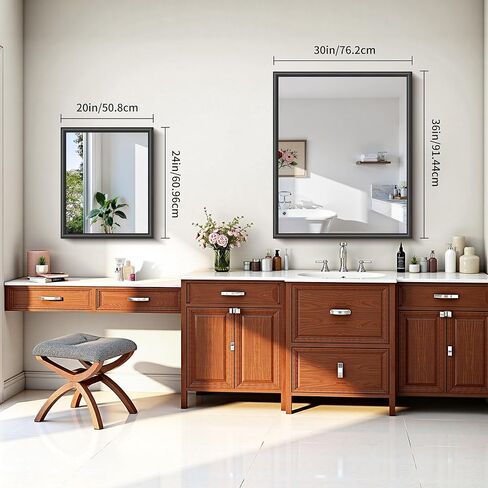 مرآة حمام سوداء، مرآة حائط سوداء مقاس 20 × 24 بوصة مع إطار من الألومنيوم المرتفع، زجاج مقسى مقاوم للكسر، مرآة زينة حديثة فوق الحوض وغرفة النوم وغرفة المعيشة والمدخل in Kuwait