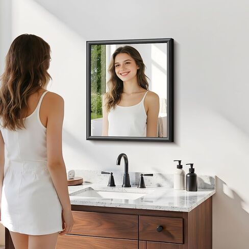 مرآة حمام سوداء، مرآة حائط سوداء مقاس 20 × 24 بوصة مع إطار من الألومنيوم المرتفع، زجاج مقسى مقاوم للكسر، مرآة زينة حديثة فوق الحوض وغرفة النوم وغرفة المعيشة والمدخل in Kuwait