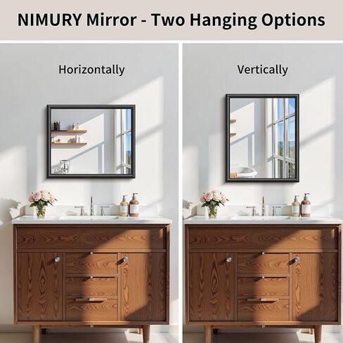 مرآة حمام سوداء، مرآة حائط سوداء مقاس 20 × 24 بوصة مع إطار من الألومنيوم المرتفع، زجاج مقسى مقاوم للكسر، مرآة زينة حديثة فوق الحوض وغرفة النوم وغرفة المعيشة والمدخل in Kuwait