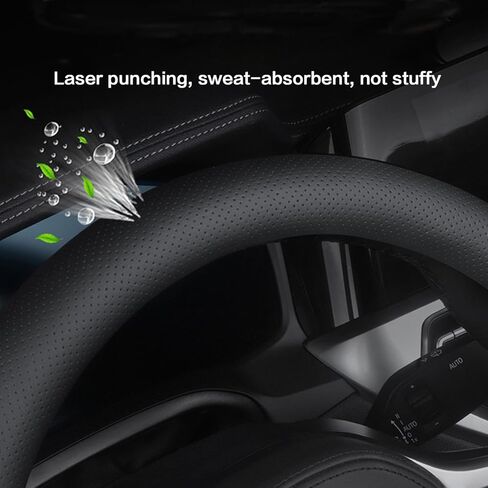 Generic Car Steering Wheel Cover Compatible with Hyundai Veloster 2012-2016 Year, Ultra-Thin Design Premium Nappa Leather (Black-A), VDG436FD in Saudi Arabia